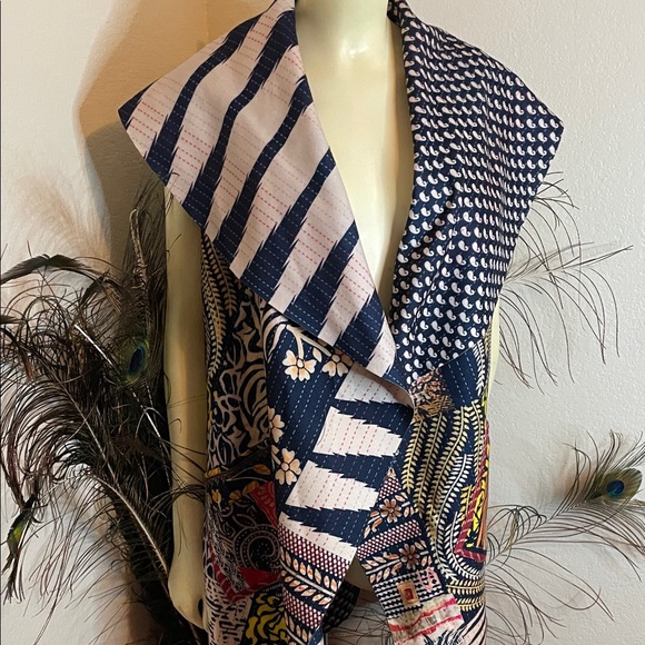 MISSLOOK Multicolor reversible long Patterned Vest with pockets - Picture 2 of 7